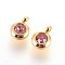 304 Stainless Steel Rhinestone Charms, Flat Round, Rosaline, 9.3x6.5x4mm, Hole: 2mm