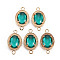 Glass Links Connectors, with Light Gold Tone Brass Findings, Cadmium Free & Nickel Free & Lead Free, Oval, Light Sea Green, 25x14x4.5mm, Hole: 2mm
