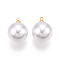 Brass & ABS Plastic Imitation Pearl Pendants, Round Charms, Long-Lasting Plated, Nickel Free, Real 18K Gold Plated, 19.5~20x15.5mm, Hole: 1.5mm