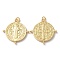 Rack Plating Brass Pendants, with Jump Ring, Cadmium Free & Lead Free, Flat Round with Cssml Ndsmd Cross God Father Religious Christianity, Real 18K Gold Plated, 25x24x3mm, Hole: 1.2mm