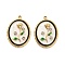 304 Stainless Steel Enamel  Pendants, with Rhinestone, Oval with Flower Charms, Ion Plating(IP), Real 18K Gold Plated, White, 26x19x4mm, Hole: 1.8mm