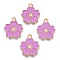 Alloy Enamel Pendants, Sakura Flower, Light Gold, Violet, 20.5x17.5x1.5mm, Hole: 2mm