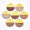 Resin & Walnut Wood Pendants, Flat Round, Yellow, 28.5x3.5~4mm, Hole: 1.5mm