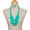 Wood Rectangle & Round Beaded Multilayer Necklaces & Dangle Earrings Sets, Turquoise, 610mm