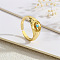 Brass Micro Pave Cubic Zirconia Cuff Rings for Women, Evil Eye, Real 18K Gold Plated, Sky Blue, Inner Diameter: 16~19mm