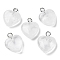 Natural Quartz Crystal Pendants, Rock Crystal Pendants, Heart Charms with Platinum Plated Brass Loops, 14.8~15x12x4.1~4.6mm, Hole: 2mm