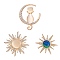 3Pcs 3 Style Rhinestone Sun & Moon with Cat Enamel Pins, Gold Plated Alloy Badges for Backpack Clothes, Mixed Color, 28~38mm, 1Pc/style