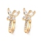 Brass Micro Pave Cubic Zirconia Hoop Earring, Butterfly, Light Gold, 15x9x18mm
