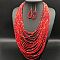 Ethnic Style Acrylic Seed Beaded Multilayer Necklaces & Teardrop Dangle Earrings Sets, Red, 550mm