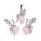 Natural Rose Quartz Pendants, with Platinum Tone Brass Findings, Fairy, 25~26x12~13x8mm, Hole: 3.5x5.5mm