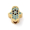 Brass Cubic Zirconia Beads, Cadmium Free & Lead Free, Hamsa Hand, Real 16K Gold Plated, 12.5x10.5x5.5mm, Hole: 2.5mm