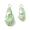 2Pcs Electroplated Natural Quartz Crystal Dyed Copper Wire Wrapped Pendants, Teardrop Charms with Brass Star & Moon, Platinum, Honeydew, 28~37x9.5~15.5x7.5~16mm, Hole: 3.5~4mm