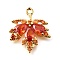 Brass Micro Pave Clear Cubic Zirconia Pendants, Leaf Charms, Real 18K Gold Plated, Orange Red, 19x16.5x3.5mm, Hole: 1.2mm