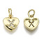 Brass Micro Pave Clear Cubic Zirconia Charms, with Jump Ring, Heart with Letter, Real 16K Gold Plated, Nickel Free, Letter.X, 10x9x2mm, Jump Ring: 5x1mm, 3mm inner diameter
