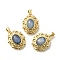 Natural Kyanite Pendants, Rack Plating Golden Tone Brass Oval Charms, Long-Lasting Plated, 18x14x6mm, Hole: 3.5x3mm