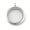 304 Stainless Steel Floating Locket Pendants, with Glass, Flat Round, Stainless Steel Color, 36x30x6.5mm, Hole: 5mm