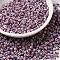 6/0 Opaque Colours Seep Glass Seed Beads, Round Hole, Round with Stripe Pattern, Plum, 3~4.5x3~4.5mm, Hole: 1.2~1.5mm