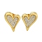 Heart Brass Pave Clear Cubic Zirconia Stud Earrings for Women, Real 18K Gold Plated, 18x14mm