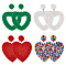 4 Pairs 4 Style Heart Glass Seed Beaded Dangle Stud Earrings, Mixed Color, 66x49mm, 1 pair/style