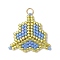 MIYUKI Glass Seed Beaded Clover Pendants, with Real 18K Gold Plated 304 Stainless Steel Jump Rings, Deep Sky Blue, 21.5x23x2mm