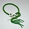 Flower Glass Beaded Lariat Necklaces, with Pearl and Shell, Green, 31.4 inch