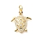 Brass Micro Pave Cubic Zirconia Pendants, Tortoise Charms, with Jump Ring, Rack Plating, Long-Lasting Plated, Lead Free & Cadmium Free, Real 18K Gold Plated, 23.5x19.5x3.5mm, Hole: 3mm