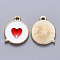 Alloy Enamel Pendants, Flat Message Box with Heart, Light Gold, White, 17x14x1.5mm, Hole: 1.6mm