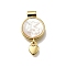 Brass Pave Natural White Shell Flat Round with Heart Pendants, Cadmium Free & Lead Free, Rack Plating, Long-Lasting Plated, Real 18K Gold Plated, 22.5x12x3mm, Hole: 2mm