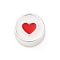 925 Sterling Silver Enamel Beads, Flat Round with Heart, Silver Color Plated, Red, 6x2.5mm, Hole: 1mm