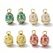 Rack Plating Brass Enamel Pendants, with Cubic Zirconia, Oval, Long-Lasting Plated, Real 18K Gold Plated, Mixed Color, 23.5x13mm, Hole: 5x3.5mm