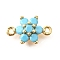 Brass Micro Pave Sky Blue Cubic Zirconia Links, Cadmium Free & Nickel Free & Lead Free, Flower, Real 18K Gold Plated, 8x13x3.5mm, Hole: 1.2mm