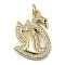 Brass Micro Pave Cubic Zirconia Pendants, Cadmium Free & Lead Free, with Shell, Swan, Real 18K Gold Plated, 20.5x14.5x3mm, Hole: 3.4mm