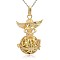 Golden Tone Brass Hollow Round Cage Pendants, with No Hole Spray Painted Brass Round Ball Beads, Round with Angel, Dark Khaki, 43x28x20mm, Hole: 3x8mm