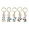 Snowflake & Panda Alloy Enamel Pendant Keychains, with Iron Split Key Rings, Golden, 8.1~82cm, Pendant: 27~30x20~27x1.3~1.7mm