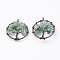 Natural Green Aventurine Pendants, with Brass Findings, Red Copper, Flat Round with Tree of Life, 29x5~7mm, Hole: 4.5mm