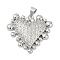 Brass Micro Pave Cubic Zirconia Pendants, Cadmium Free & Lead Free, Heart Charms, Platinum, 24.5x27x5mm, Hole: 4x3.5mm