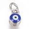 Brass Enamel Charms, Evil Eye, Platinum, 4x4mm, Hole: 2mm
