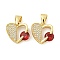 Brass Micro Pave Red Cubic Zirconia Pendants, Heart, Real 18K Gold Plated, 14.5x14.5x5mm, Hole: 6x3.5mm