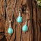 Bohemian Style Alloy & Synthetic Turquoise Pendant Necklaces & Dangle Earrings Sets, Antique Silver, Teardrop, 50x15mm