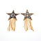 Sparkling Rhinestone Iron on Patches, Appliques, with Iron Ball Chain Tassels, Costume Accessories, for Clothes, Bag, Pants, Shoes, Cellphone Case, Star, Jet, 155x84x2mm