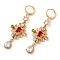 Rack Plating Golden Brass Dangle Leverback Earrings, with Cubic Zirconia, Rhombus, Colorful, 58x19.5mm