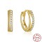 S925 Sterling Silver Circle Hoop Earrings, with Rhinestone, Golden, 11x2mm;