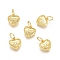 Brass Micro Pave Cubic Zirconia Charms, with Jump Ring, Heart, Clear, Golden, 9.5x9x2mm, Hole: 3.4mm