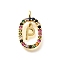 Brass Micro Pave Cubic Zirconia Pendants, Cadmium Free & Nickel Free & Lead Free, Real 18K Gold Plated, Oval with Letter Charms, Letter P, 18.5x11x3.5mm, Hole: 2x1.5mm