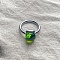 Square 304 Stainless Steel with Glass Finger Rings, Stainless Steel Color, Olive Drab, 10mm, US Size 7(17.3mm)