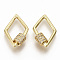 Brass Micro Pave Clear Cubic Zirconia Screw Carabiner Lock Charms, for Necklaces Making, Cadmium Free & Lead Free, Rhombus, Real 16K Gold Plated, 25.5x15.5x2mm, screw clasp: 6.5x6mm