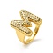 Letter Brass Micro Pave Clear Cubic Zirconia Open Cuff Ring for Women, Cadmium Free & Nickel Free & Lead Free, Real 18K Gold Plated, Letter M, 19.5x16mm, US Size 6(16.5mm)