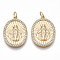 Brass Micro Pave Cubic Zirconia Pendants, Oval with Holy Virgin, Nickel Free, Clear, Real 18K Gold Plated, 22.5x16.5x2.5mm, Jump Round: 5x0.8mm, Inner Diameter: 3mm
