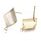 Brass Stud Earring Findings, Nickel Free, Twist Rhombus, Real 18K Gold Plated, 17x11.5mm, Hole: 1mm, Pin: 0.8mm