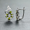 Brass Micro Pave Cubic Zirconia Flower Hoop Earrings, Platinum, Dark Olive Green, 16x11mm
